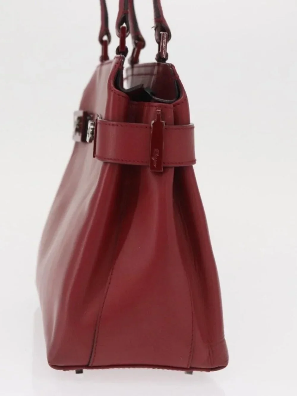 Salvatore Ferragamo Gancini Wanda Hand Bag Leather Red Silver Auth am10521